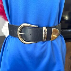 A. Brod Black Leather Wide Belt with Silver Buckle